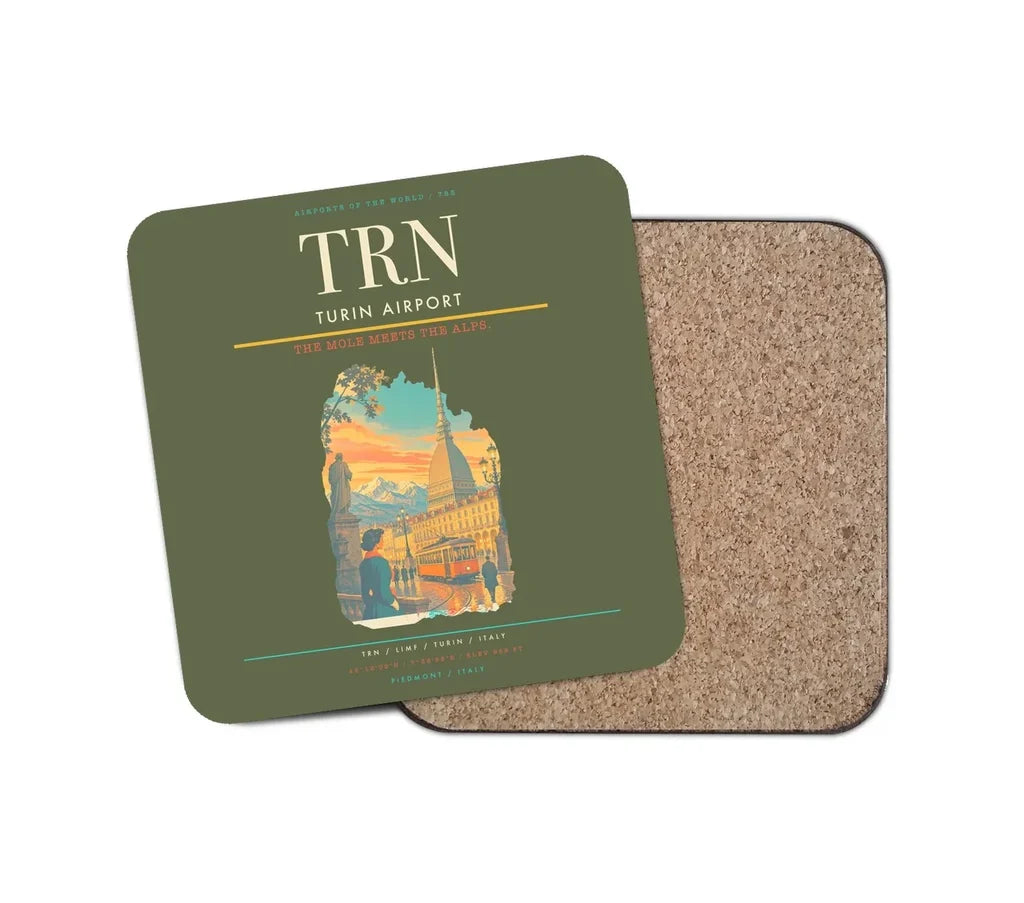 Turin Airport (TRN) design on green army 1 piece coaster