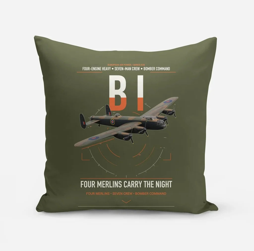 Avro Lancaster B I design on green army pillow