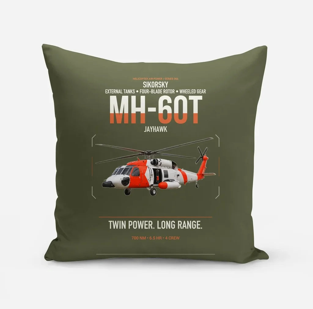 Sikorsky MH-60T Jayhawk design on green army pillow
