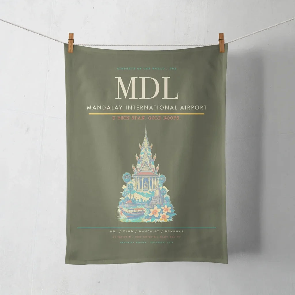 Mandalay International Airport (MDL) design on green army towel