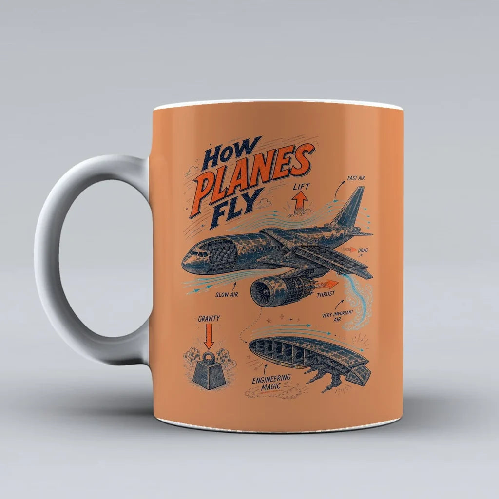 616 - How Planes Fly V2 - Mug design on orange signal