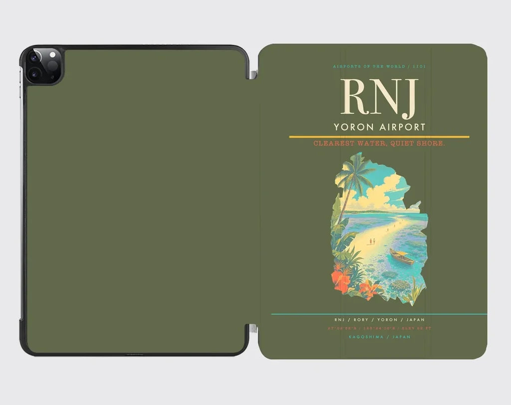 Yoron Airport (RNJ) design on green army ipad tablet case