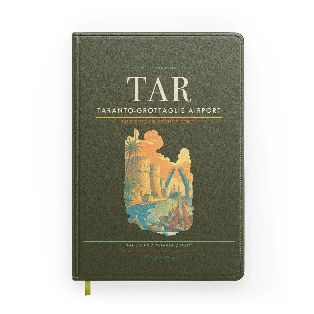 Taranto-Grottaglie Airport (TAR) design on green army notebook