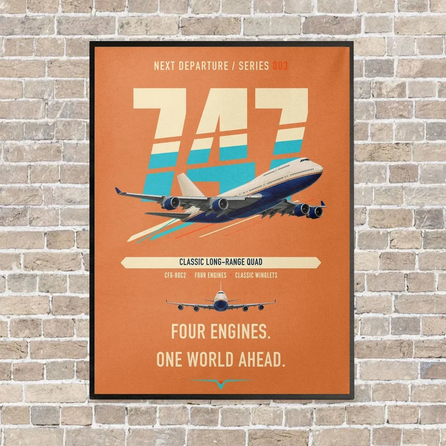 Boeing 747-400 vertical canvas print - framed - orange background