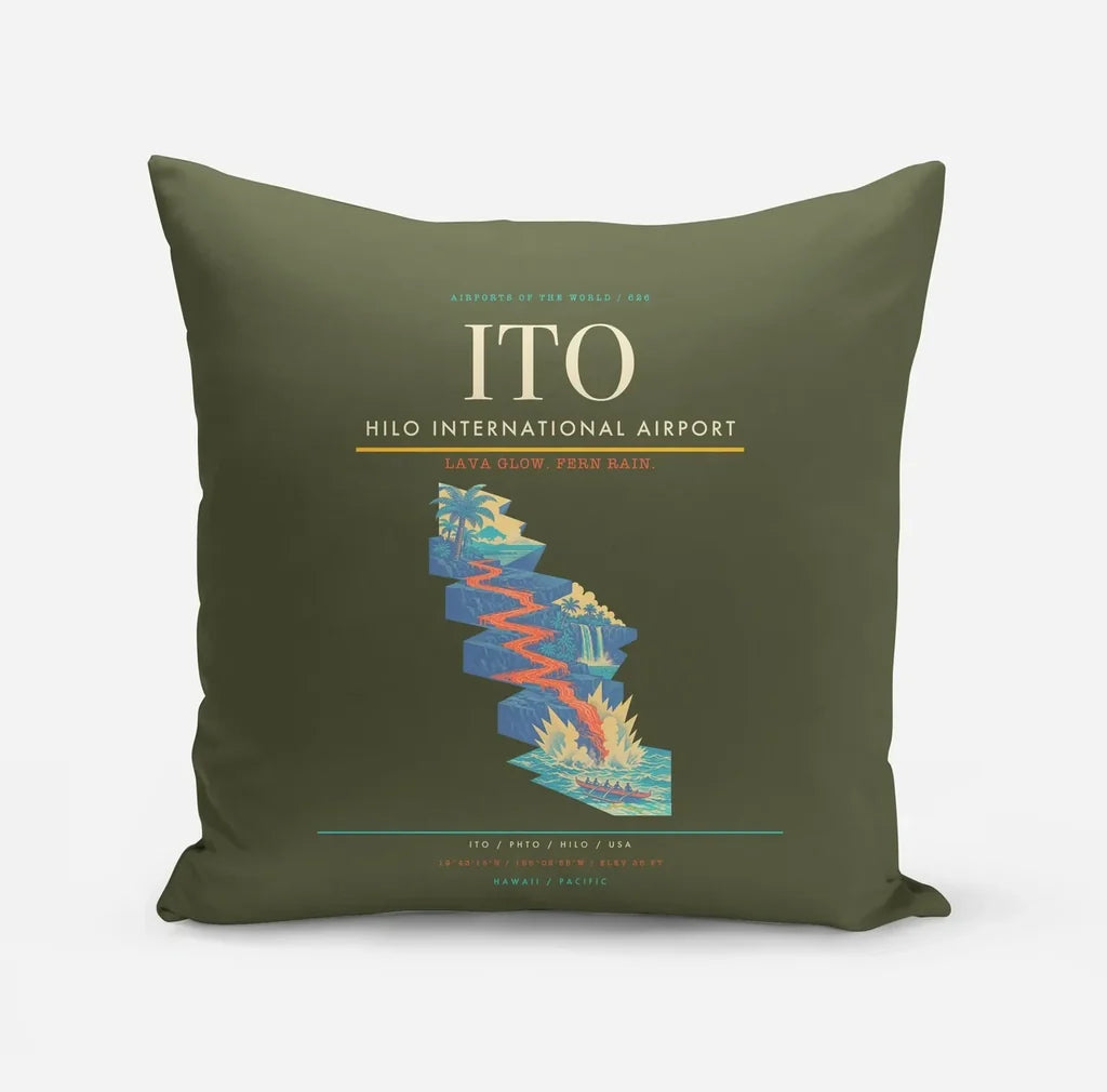 Hilo International Airport (ITO) design on green army pillow