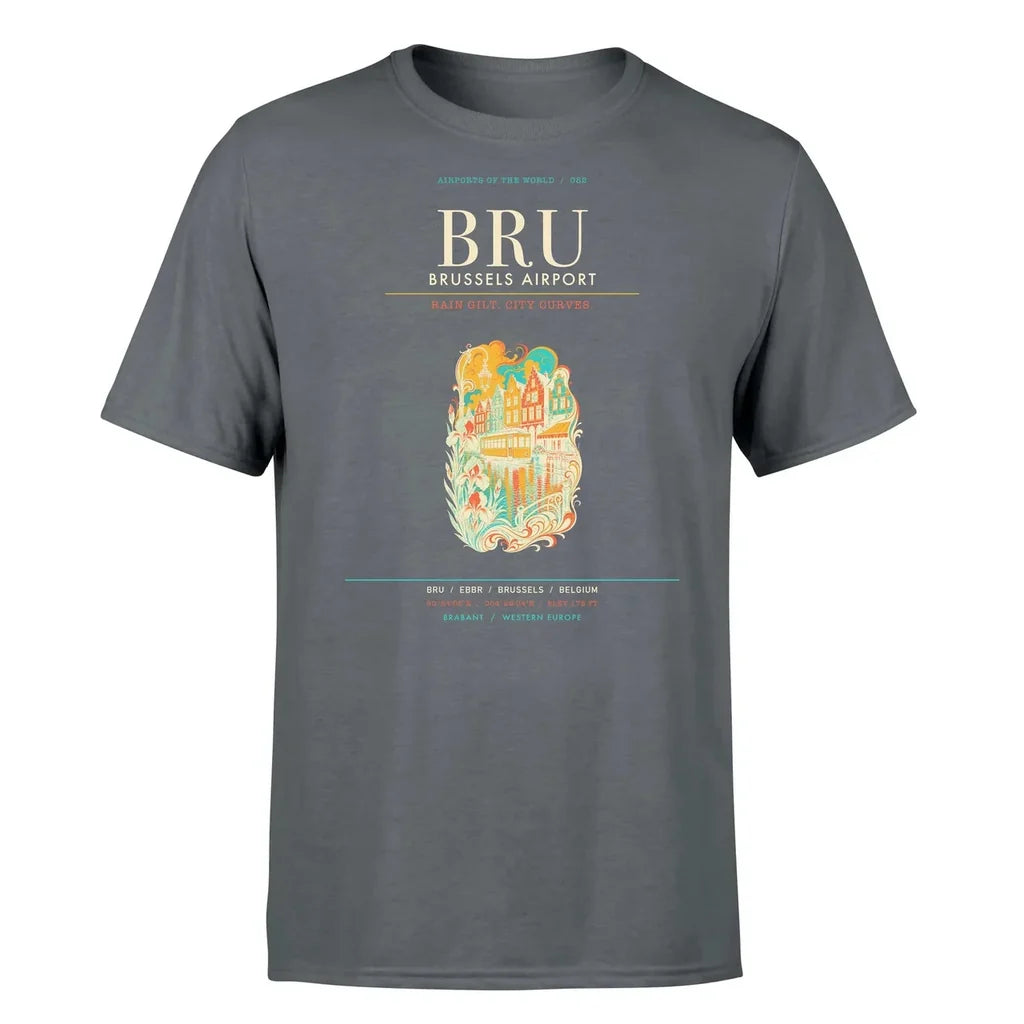 Brussels Airport (BRU) T-Shirt single-side front print in Gray | brussels-bru-airport-double-side-t-shirt