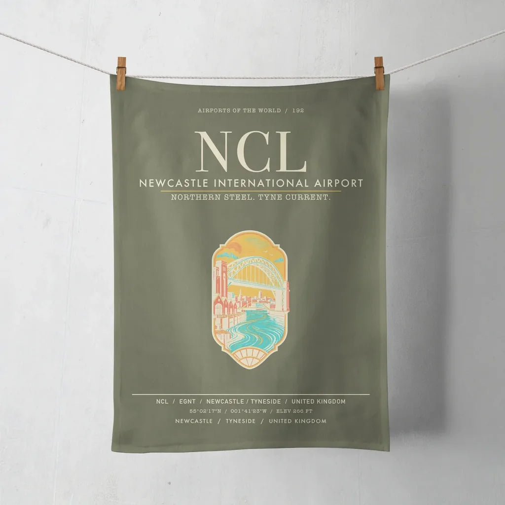 Newcastle International Airport (NCL) design on green army towel