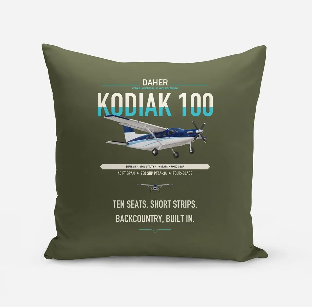 Daher Kodiak 100 Series III design on green army pillow