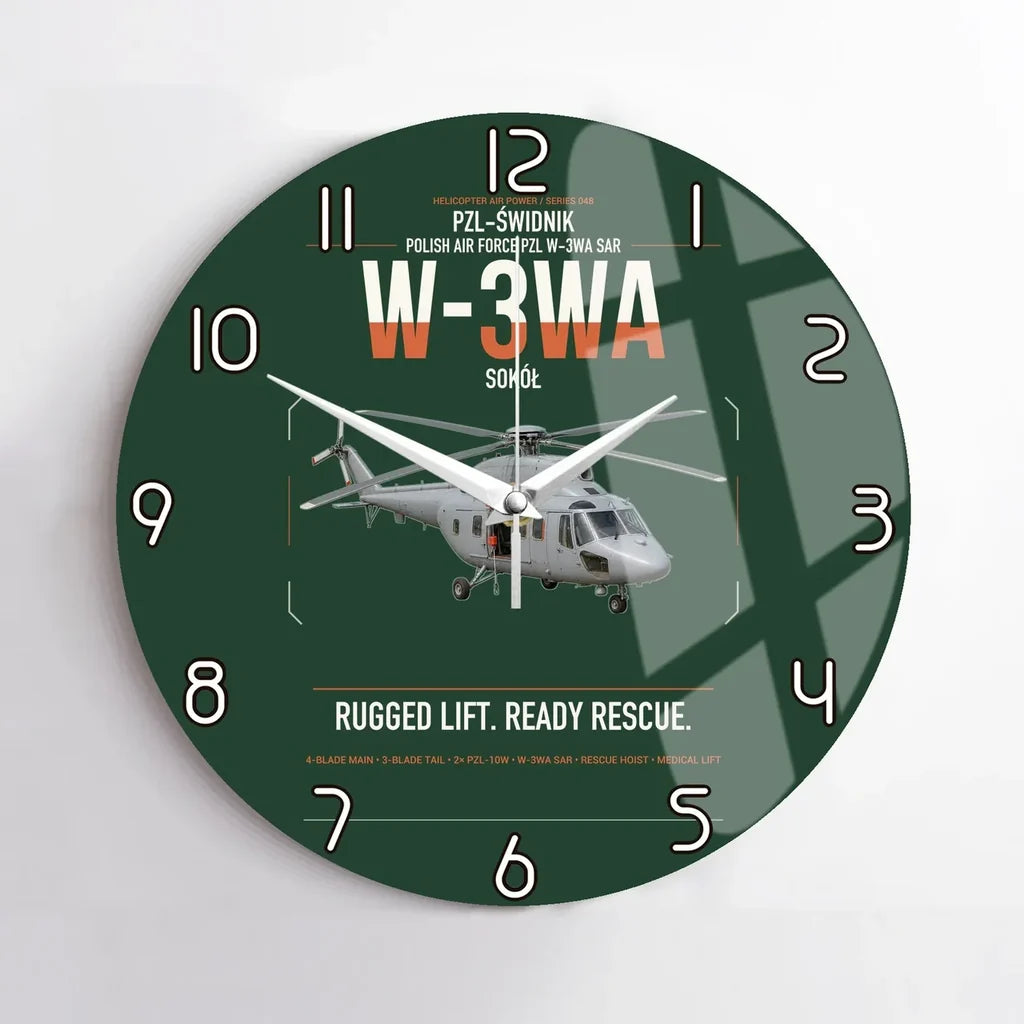 PZL-Świdnik W-3WA Sokół design on dark green no frame wall clock