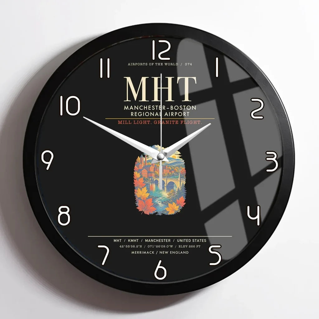 ManchesterBoston Regional Airport MHT Wall-Clock Framed - Black