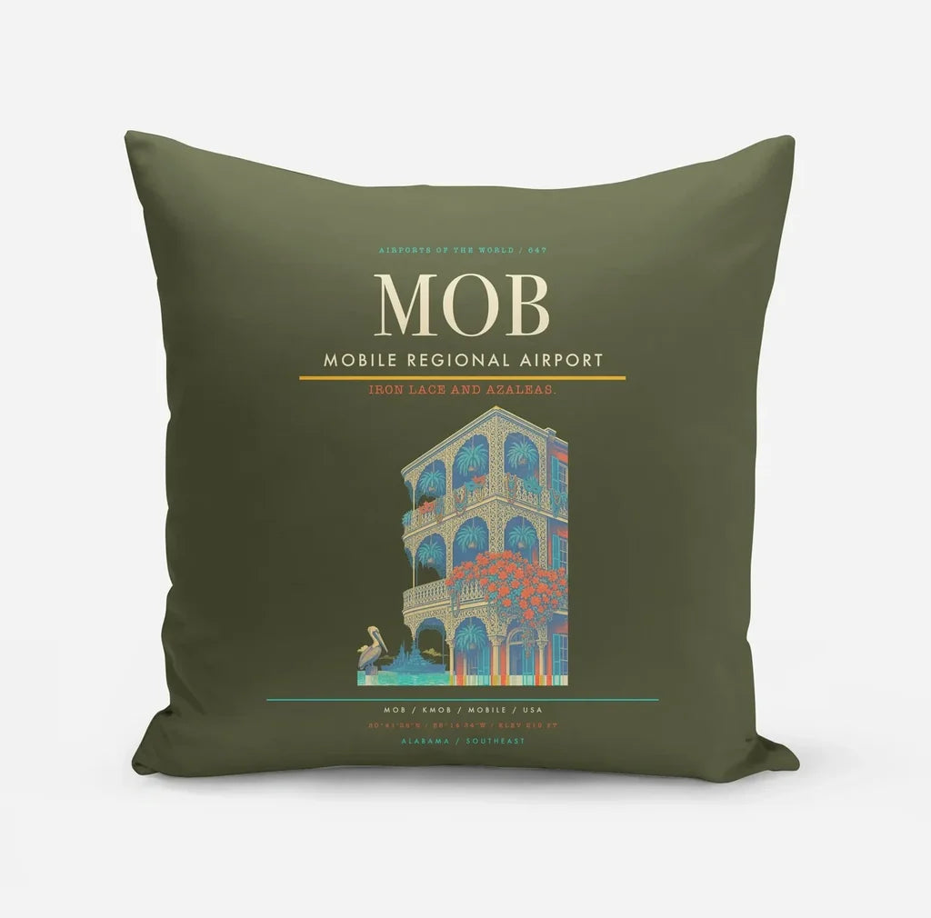 Mobile Regional Airport (MOB) design on green army pillow