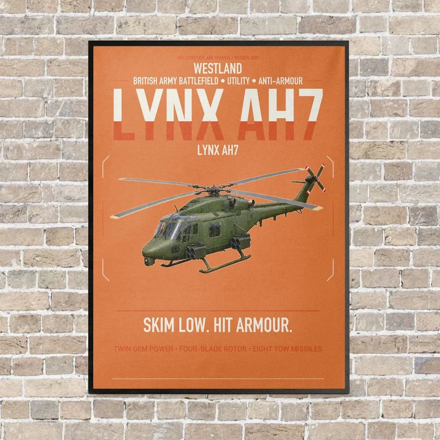 Westland Lynx AH7 vertical canvas print - framed - orange background