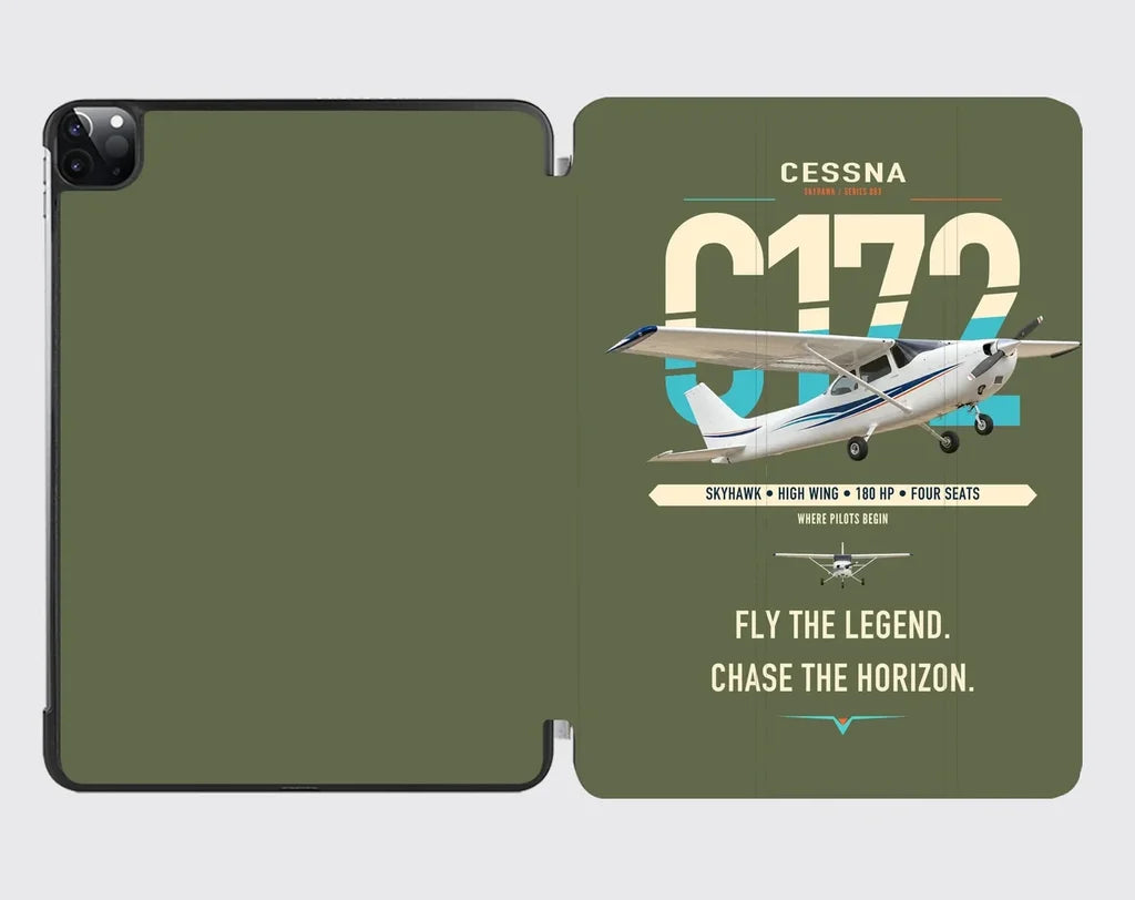 Cessna 172 Skyhawk design on green army ipad tablet case