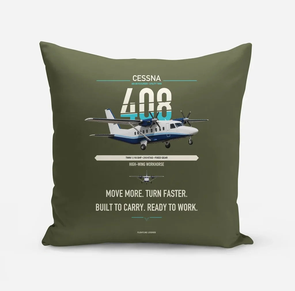 Cessna 408 SkyCourier design on green army pillow