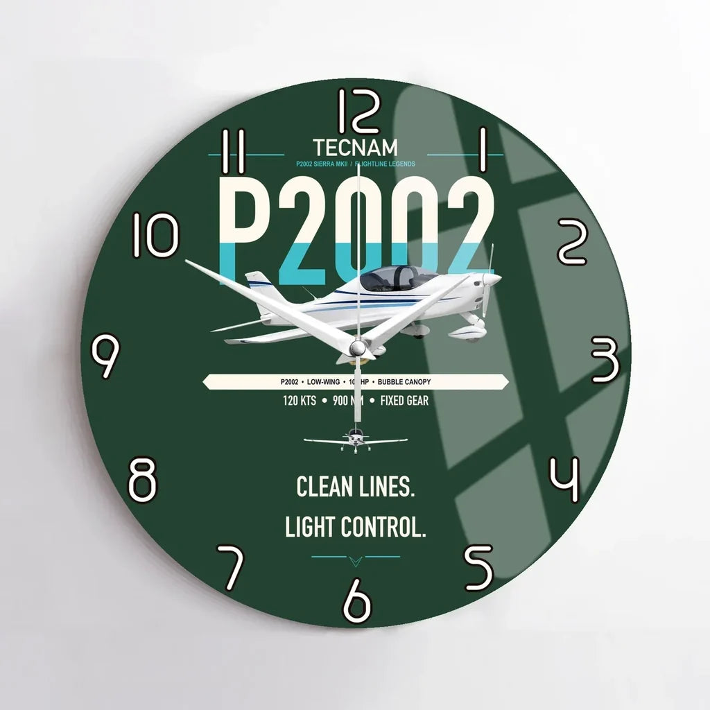 Tecnam P2002 Sierra MkII design on dark green no frame wall clock