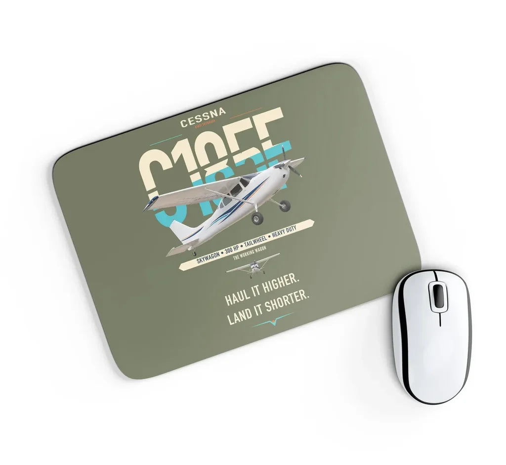 Cessna A185F Skywagon design on green army rectangle mouse pad