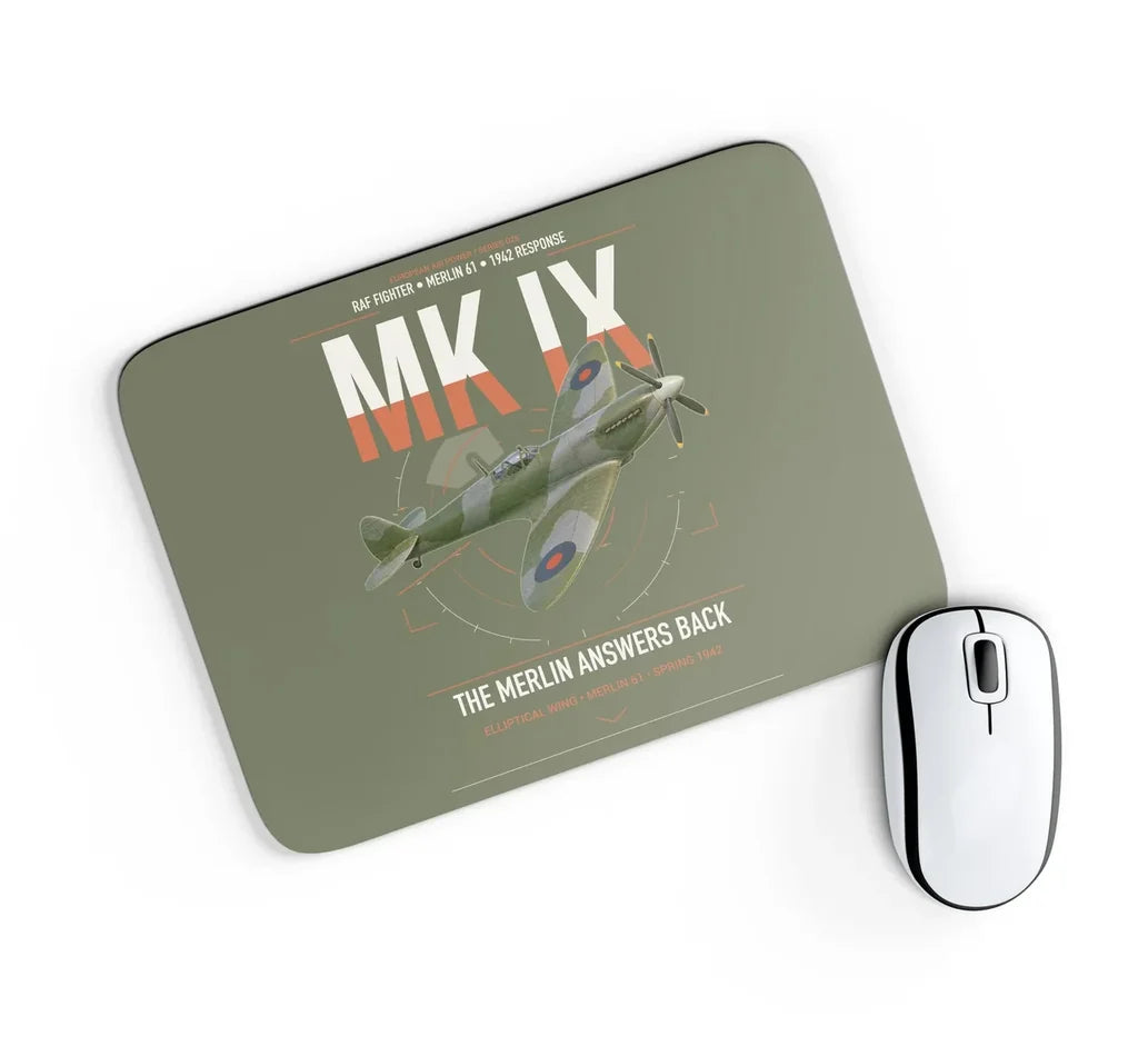 Supermarine Spitfire Mk IX design on green army rectangle mouse pad