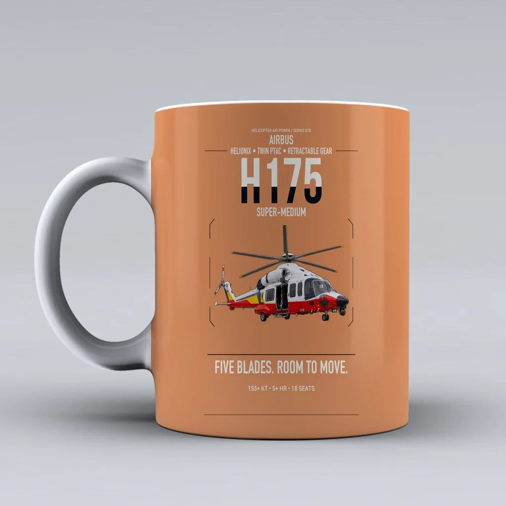 Airbus H175 design on orange ceramic mug, double-side print