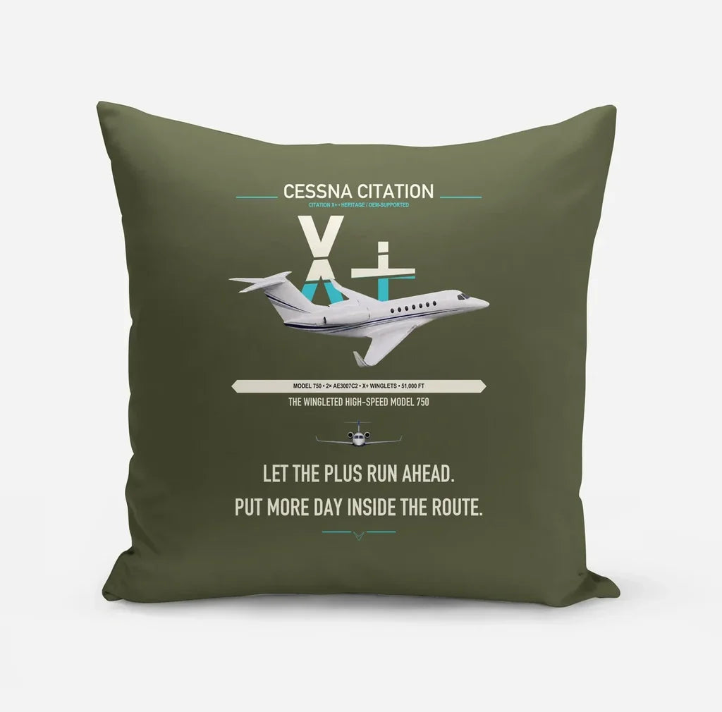 Cessna Citation X+ design on green army pillow