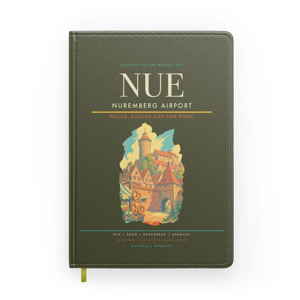 Nuremberg Airport (NUE) design on green army notebook