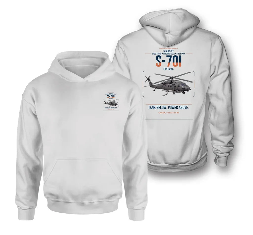 Sikorsky S-70i FIREHAWK design on white double-side hoodie, double-side print