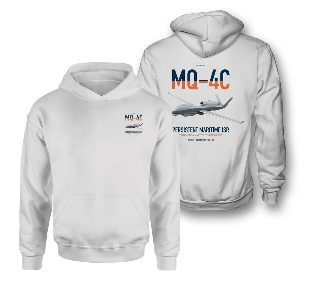 MQ-4C Triton IFC-4 design on white double-side hoodie, double-side print