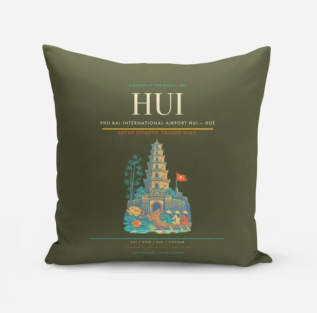 Phu Bai International Airport (HUI) design on green army pillow