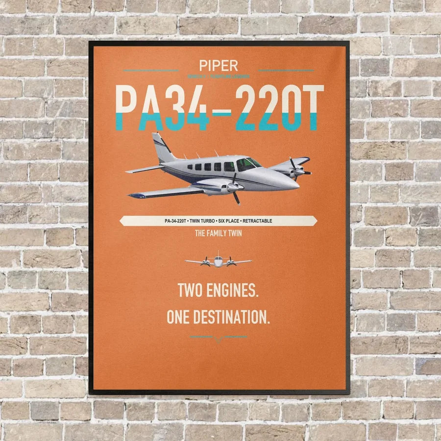 Piper PA-34-220T Seneca V vertical canvas print - framed - orange background
