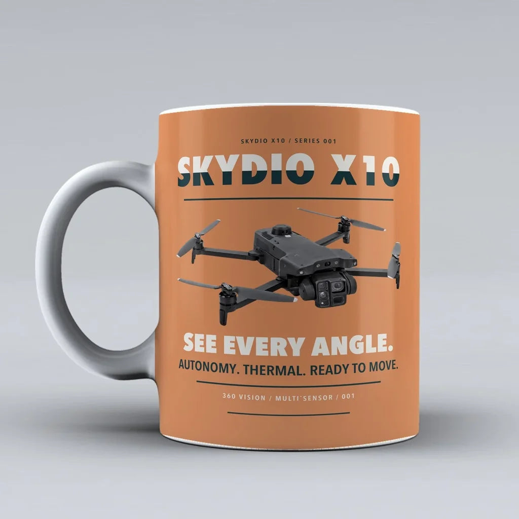 X10 Mug design on orange skydio