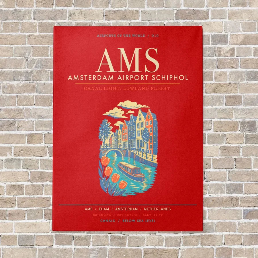 Amsterdam Airport Schiphol AMS - Canvas Framed - Red