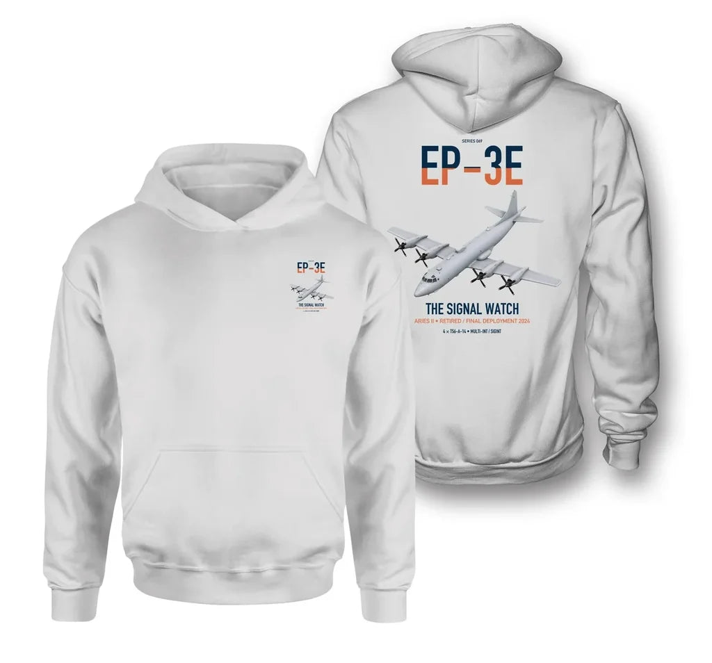 EP-3E ARIES II design on white double-side hoodie, double-side print