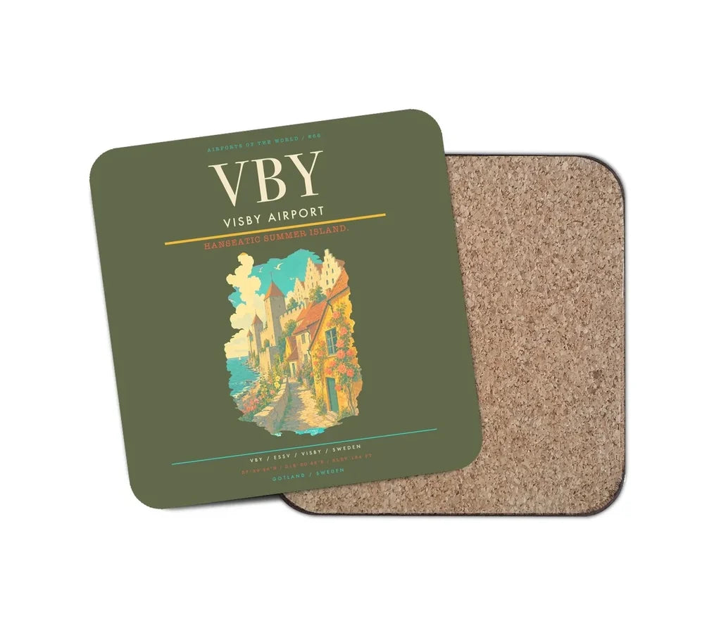 Visby Airport (VBY) design on green army 1 piece coaster