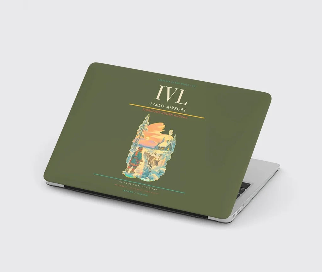 Ivalo Airport (IVL) design on green army MacBook case