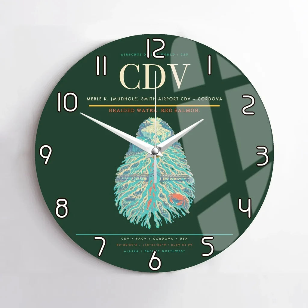Merle K. (Mudhole) Smith Airport (CDV) design on dark green no frame wall clock