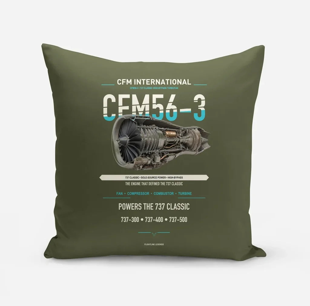 CFM56-3 design on green army pillow