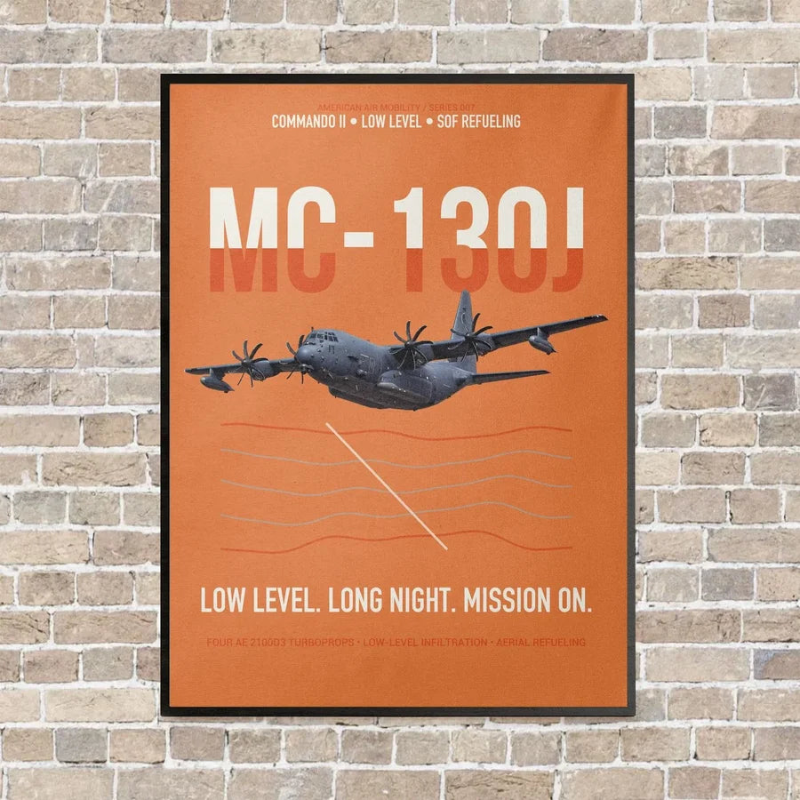 MC-130J COMMANDO II vertical canvas print - framed - orange background