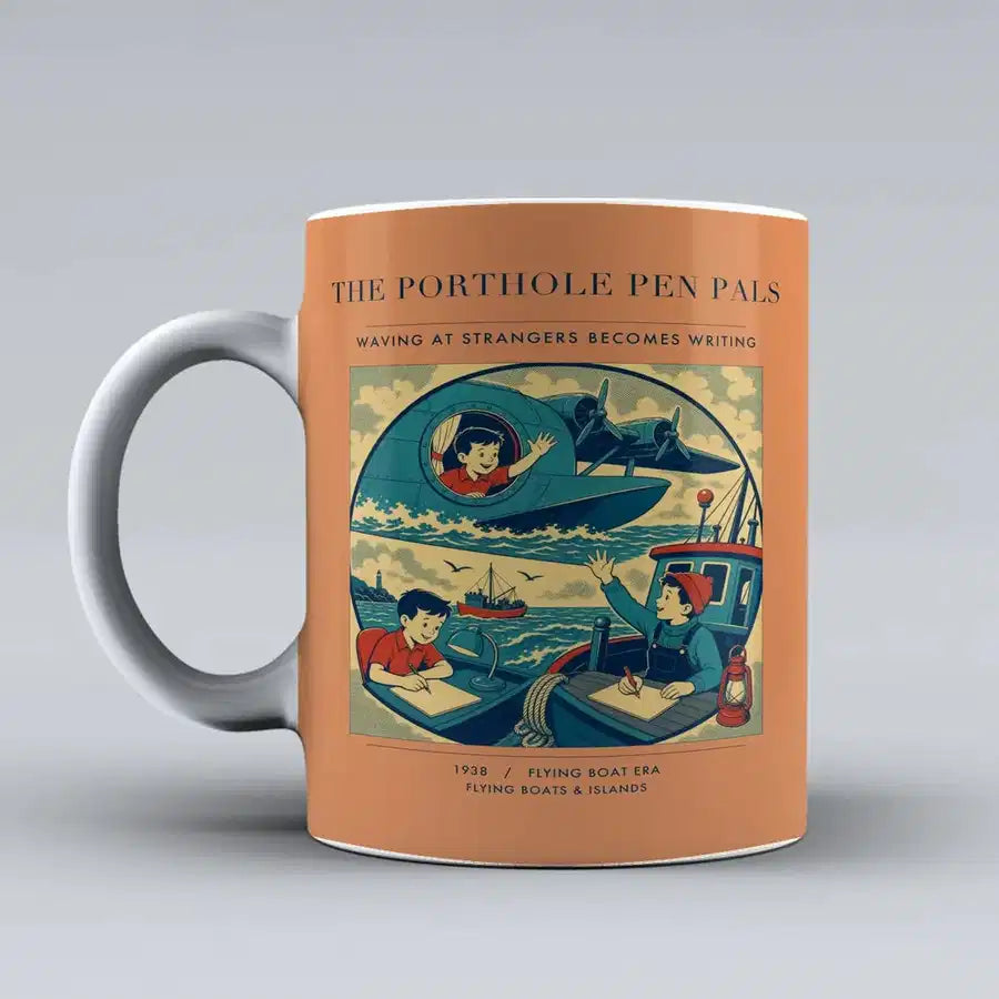 VINTAGE G4439 - The Porthole Pen Pals - Ceramic Mug design on orange