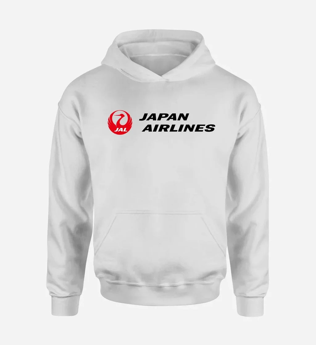 Japan Airlines logo printed on white hoodie