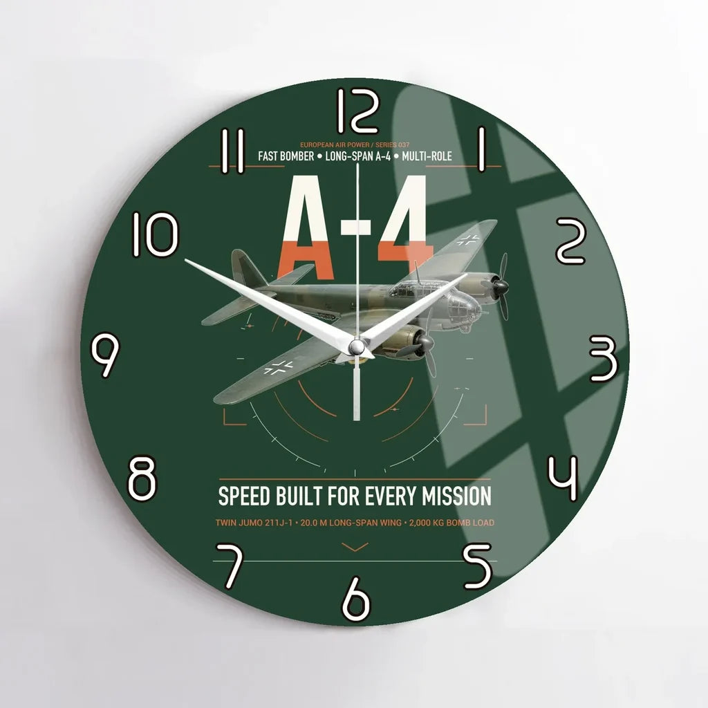 Junkers Ju 88A-4 design on dark green no frame wall clock