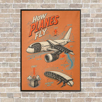 Thumbnail for How Planes Fly V2 vertical canvas print - framed - orange background