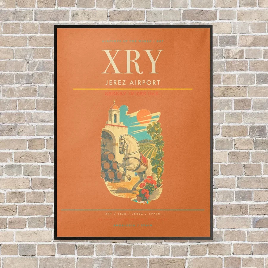 Jerez Airport XRY vertical canvas print - framed - orange background