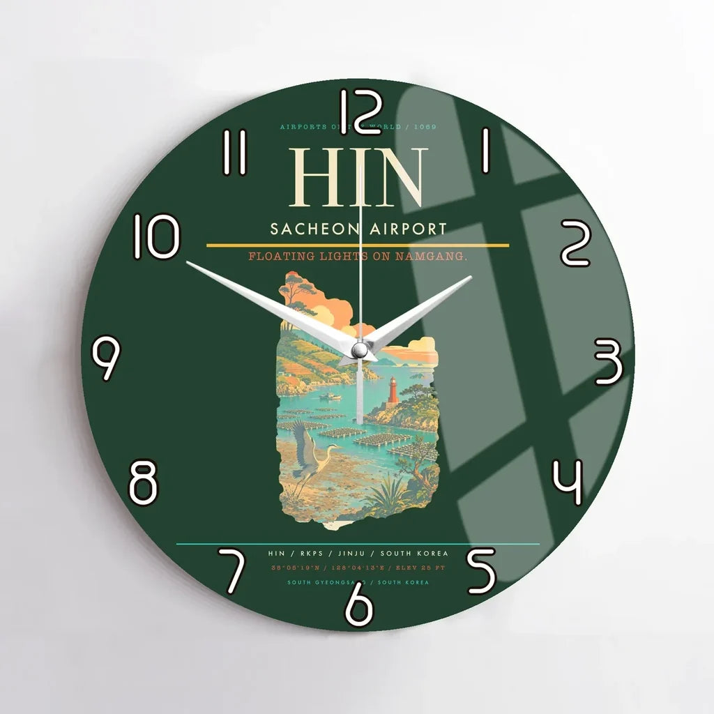 Sacheon Airport (HIN) design on dark green no frame wall clock