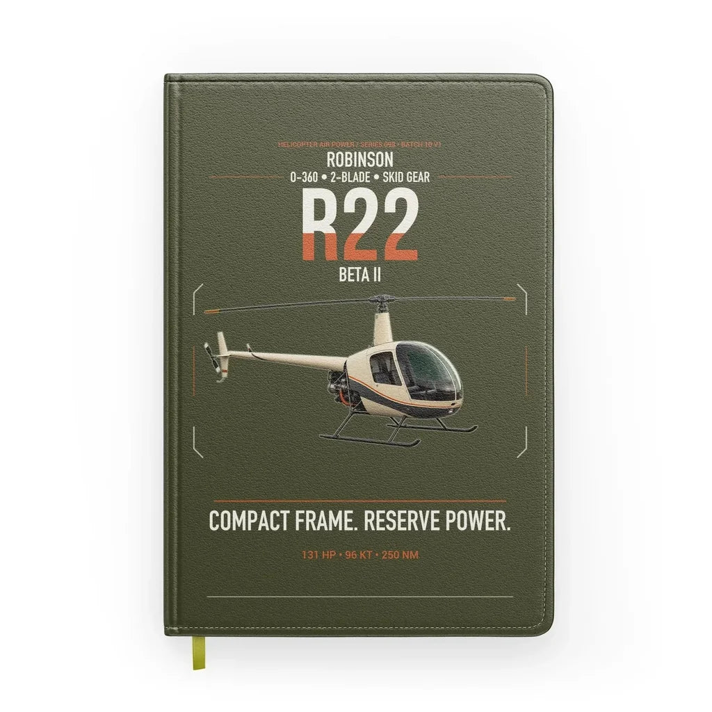 Robinson R22 Beta II design on green army notebook