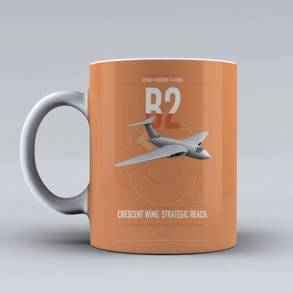 Handley Page Victor B2 design on orange ceramic mug, double-side print