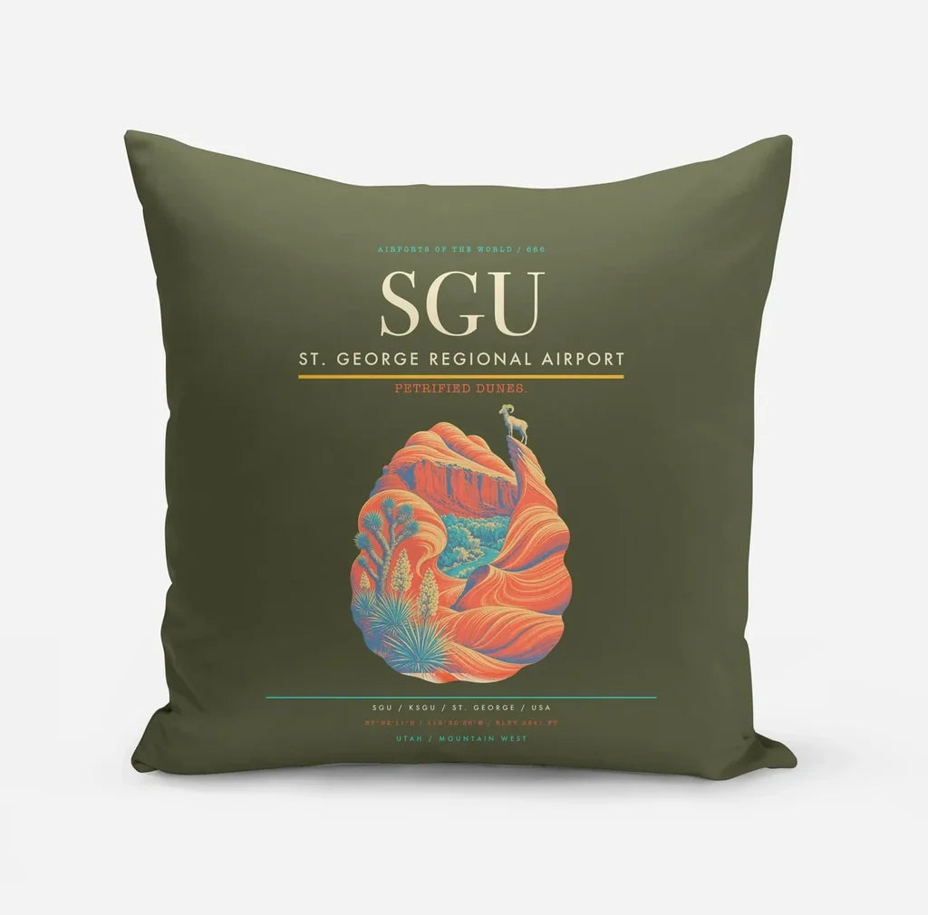 St. George Regional Airport (SGU) design on green army pillow