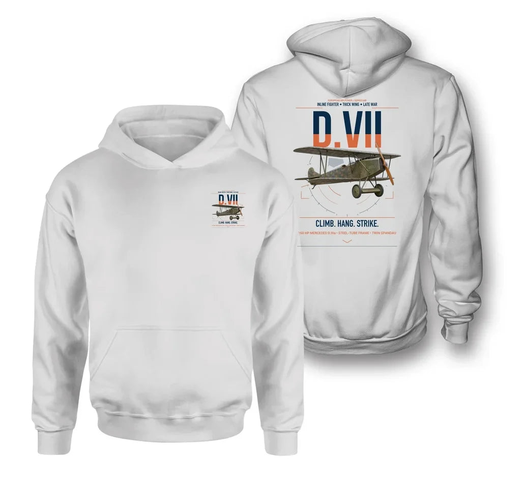 Fokker D.VII design on white double-side hoodie, double-side print
