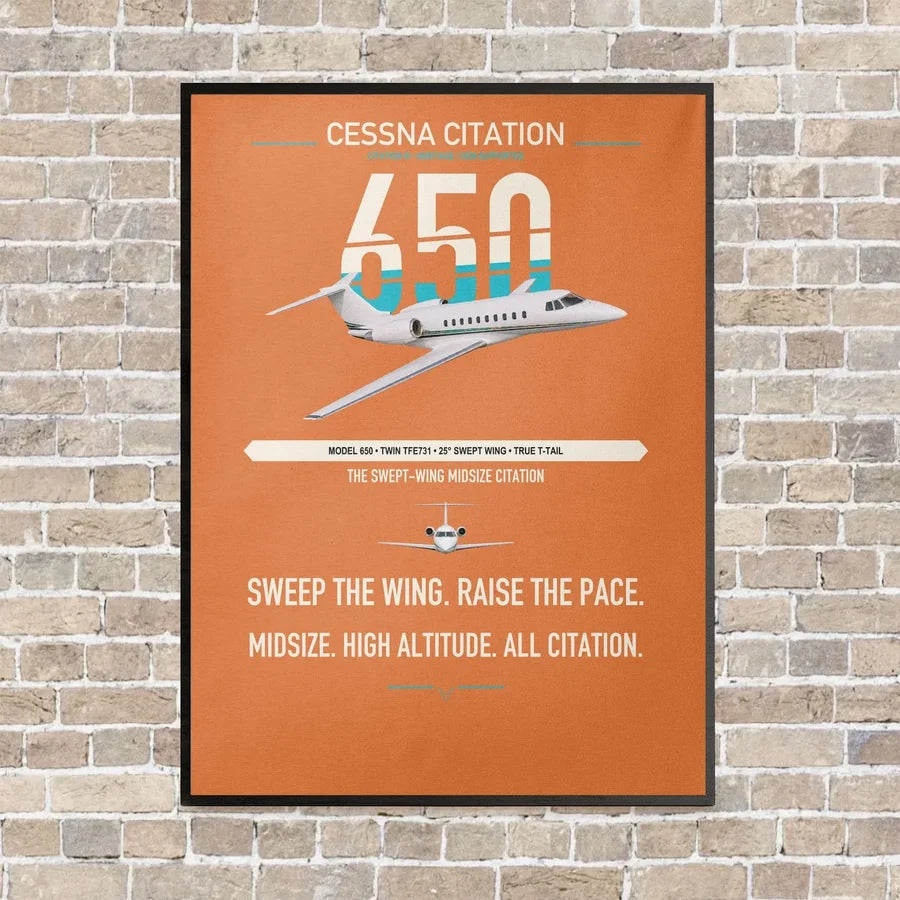 Cessna Citation 650 - Citation III vertical canvas print - framed - orange background