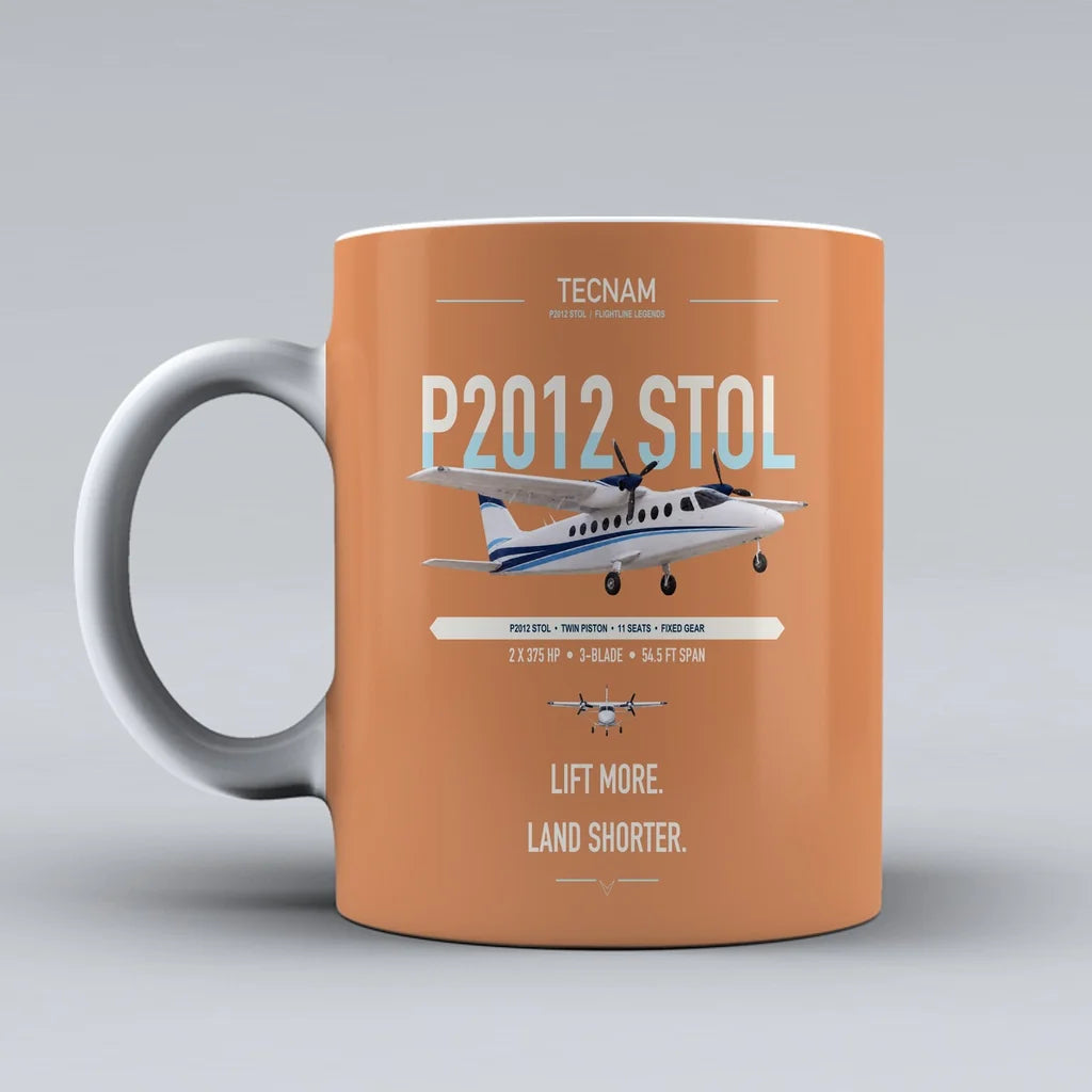 Tecnam P2012 STOL design on orange ceramic mug, double-side print