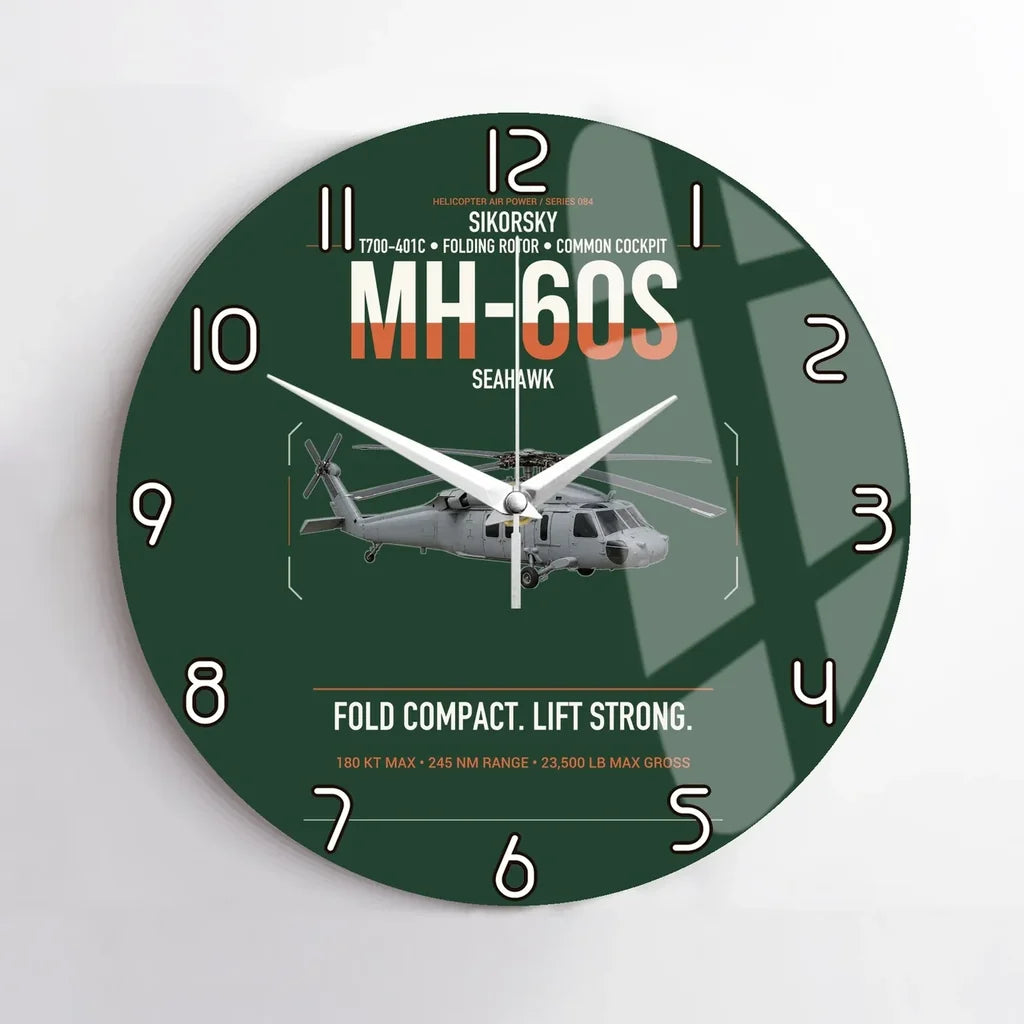 Sikorsky MH-60S Seahawk design on dark green no frame wall clock