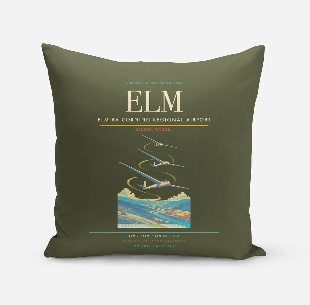 Elmira Corning Regional Airport (ELM) design on green army pillow